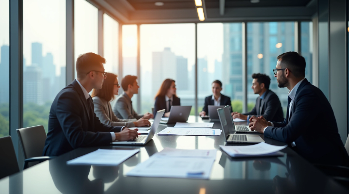 Modern conference room with team planning digital transformation strategy