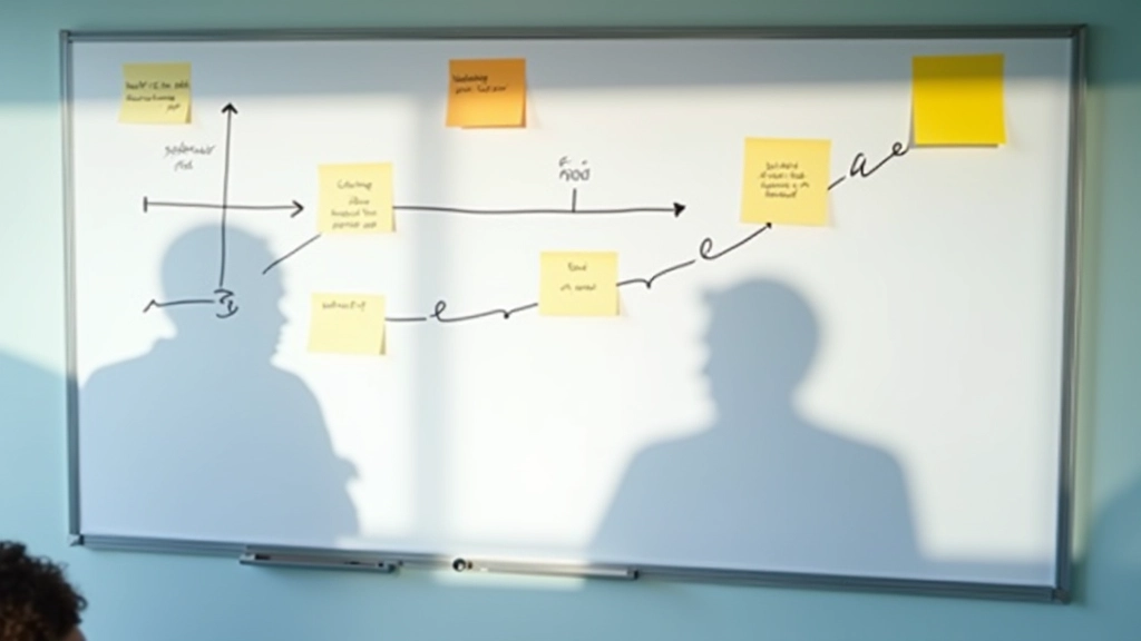 Digital transformation timeline displayed on modern office wall with sticky notes and strategy diagrams