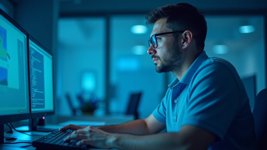 Technical team implementing new software systems with multiple monitors displaying deployment dashboards and integration metrics